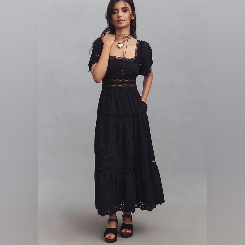 Anthropologie The Violetta Square-Neck Eyelet Midi Dress By Maeve XS Whimsigoth